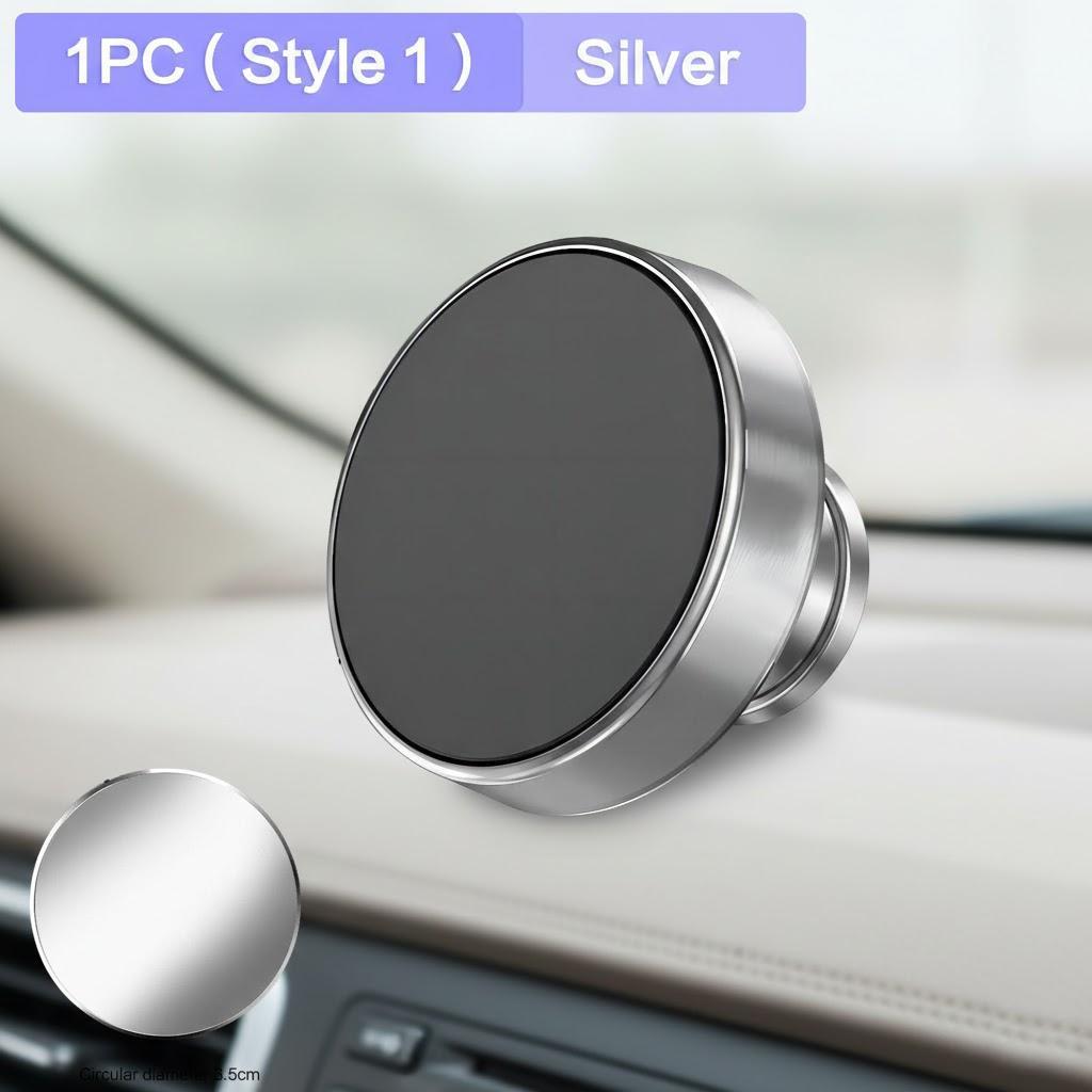 

Universal 360 Degree Magnetic Car Phone Holder Dashboard Mount Stand for Car Windshield Air Vent with Metal Plate Flat Stick On срібний