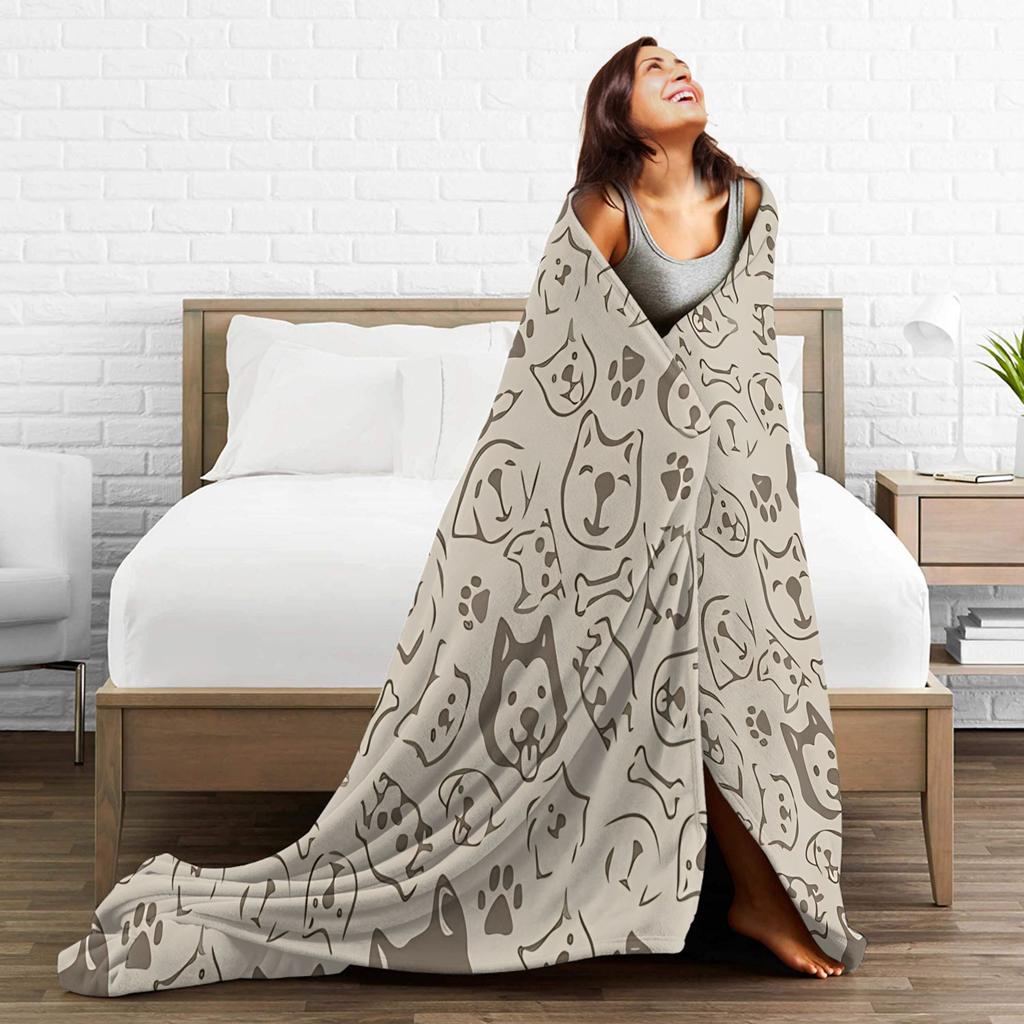 Retro Vintage Art Cute Dogs Plush Blanket Kids Flannel Throw Blanket ForSoft Warm Customized Quality Bedspread Birthday Present