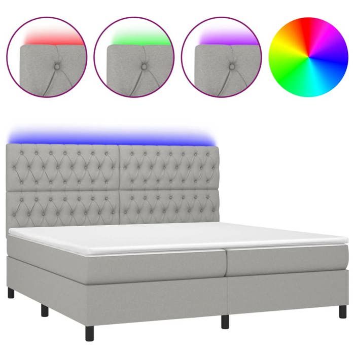 VidaXL Sommier à Lattes de Lit avec Matelas et LED, Lit Rembourré avec Tête de Lit, Lit Double, Lit Adulte de Chambre, 3135141
