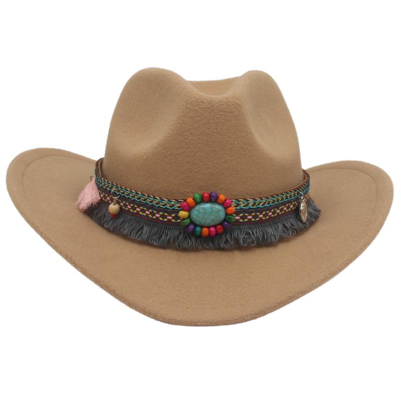 Jewel Accessories Western Cowboy Hat Minority Tibetan Top Hat Prairie Curled Woolen Felt Hat Jazz Hat
