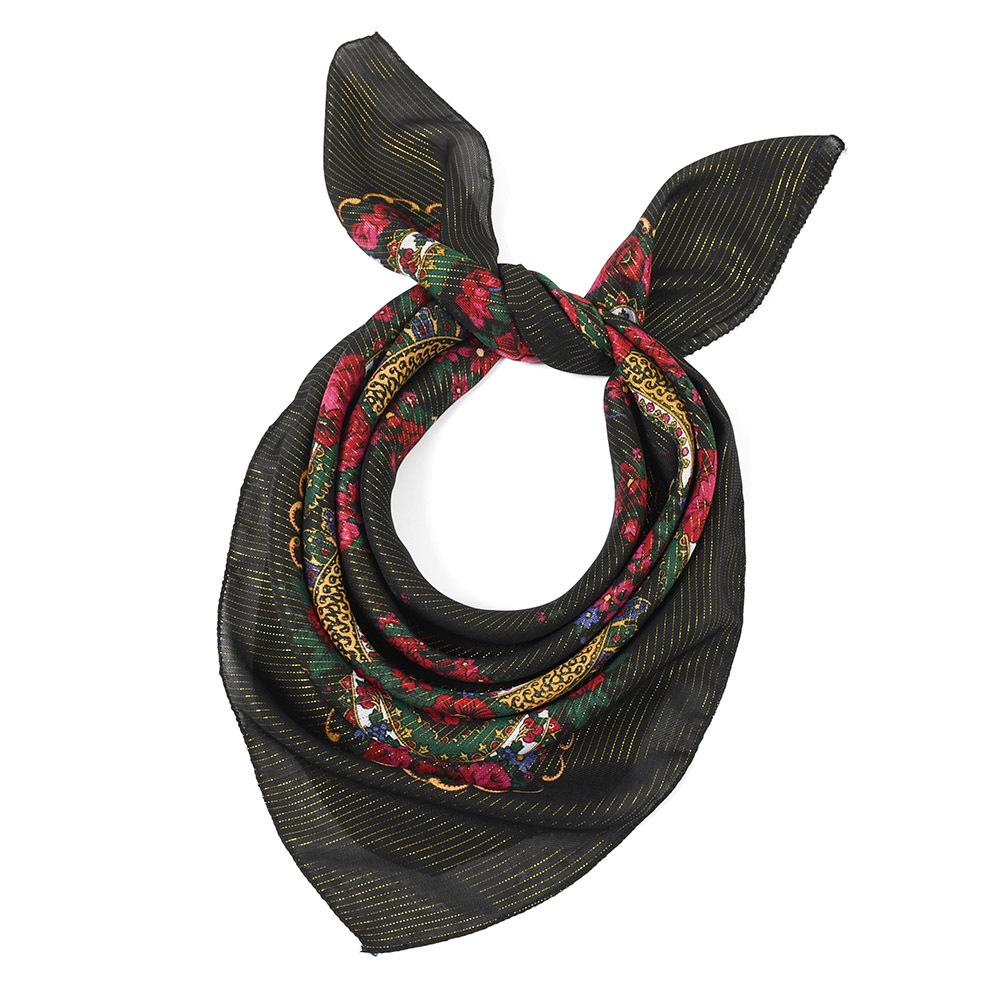 85Cm Gold Yarn Square Russian Scarf Women Floral Printed Shawl Female Bandana Head Wrap Headband Scarves Handkerchief