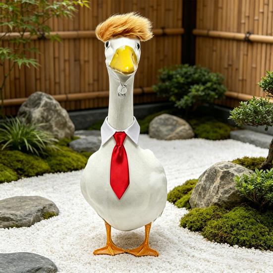 1 Set Porch Goose Outfit Orange Wig with Striped Necktie Funny Lawn Goose Costume Set for 23" or 17" Yard Goose Statue Garden Accessories