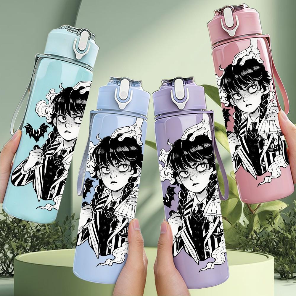 1PC Vintage Girl Portrait Black White Art Print 750ml Color Plastic Sports Water Bottle Leakproof Flip Straw Lid Suitable for Sports Office Home Use