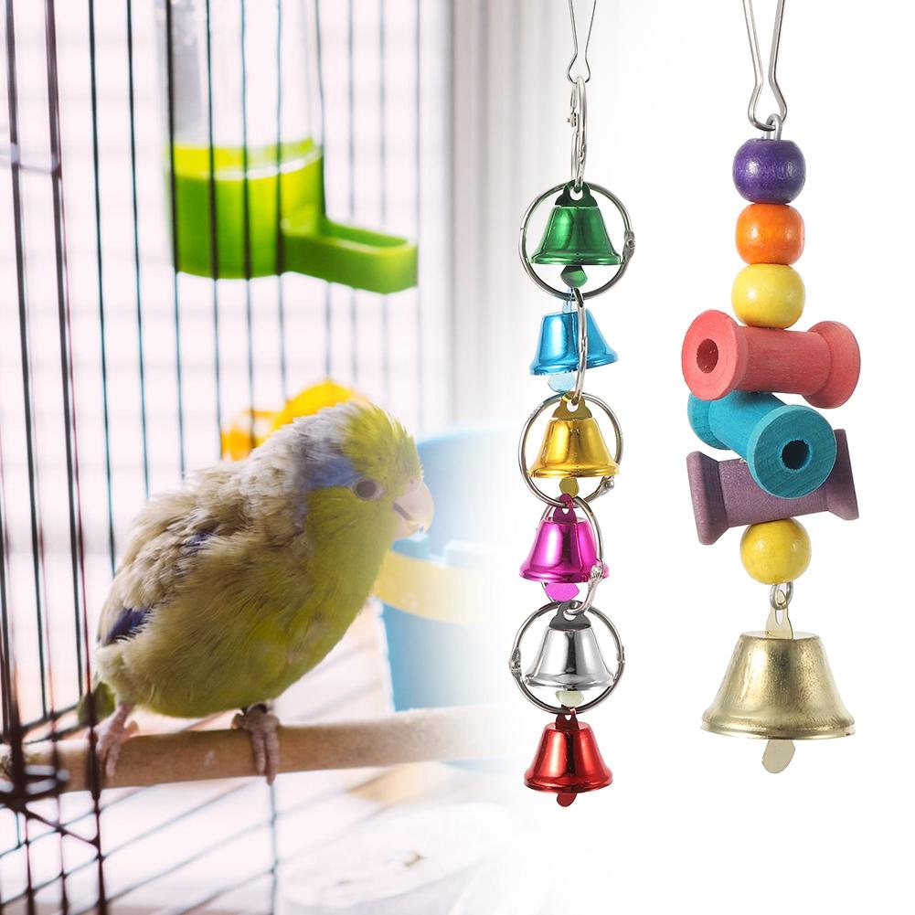 

8PCS Bird Hanging Swing Bells String Wooden Beads Rotating Ladder Frosted Rod Parrot Biting Chewing Toy Cage Accessory