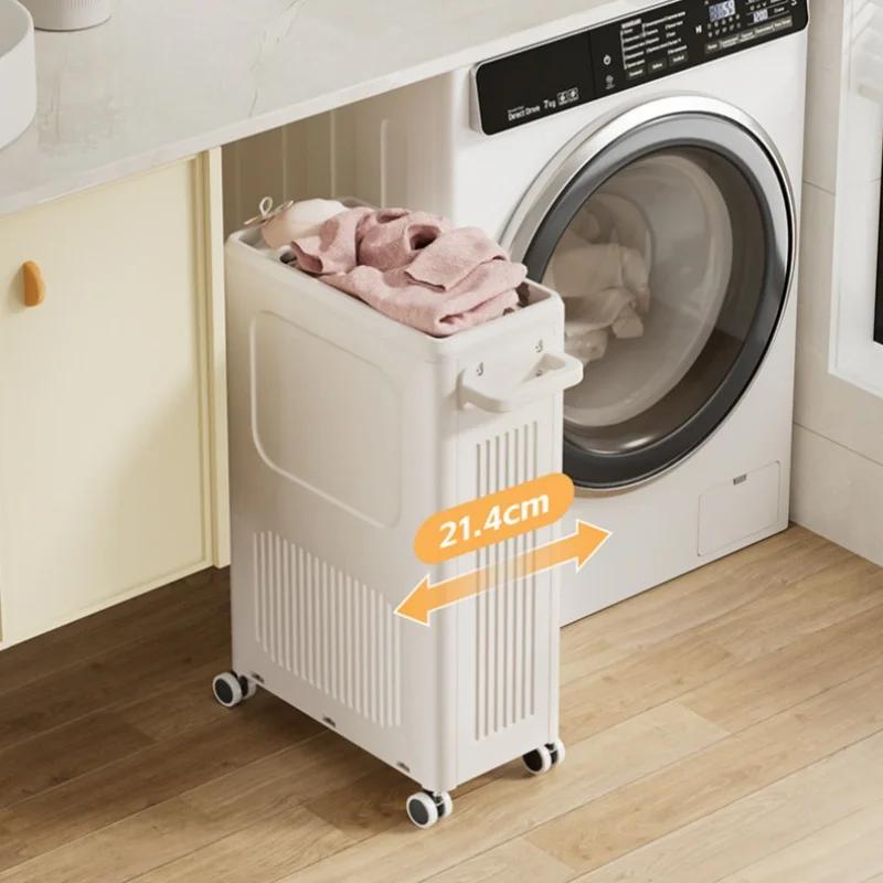 Coș de rufe pliabil de uz casnic cu roți, simplu și modern, de capacitate mare, curea rezistentă la praf, coș de depozitare cu cusături înguste