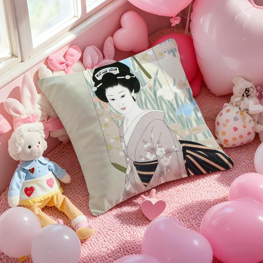 Japanese Lady Classic Cushion Cover Pattern Printed Pillowcase for Living Room Sofa Cushion Cover & Bedroom Decor