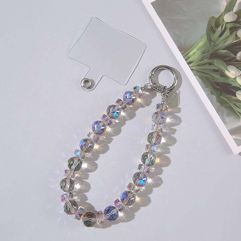 Handmade Colorful Crystal Beads Light Luxury Phone Chain Hanging Rope Temperament Keychain Bag Accessories Transparent Clip