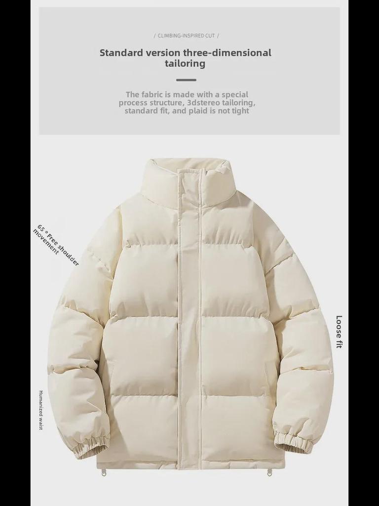 Chaqueta de Plumas de Invierno para Hombre con Cuello Alto y Corte Holgado - Estilo Coreano, Color Sólido, Abrigo Cálido de Algodón para Parejas