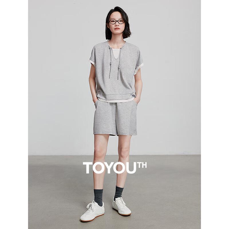 Chuyu 2025 Summer Color Block Faux Two-Piece Top and Shorts Set S