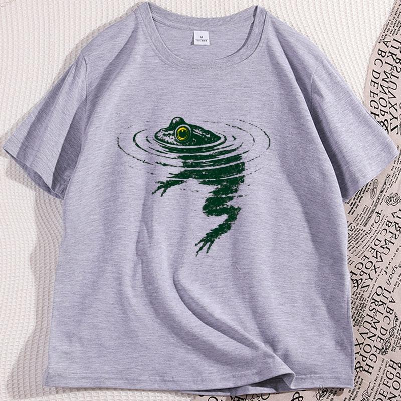 Frog Swimming Tshirt Summer Unisex Unisex Funny Animal Graphic Tee Elastic Casual Short Sleeve Breathable Round Neck Tshirt