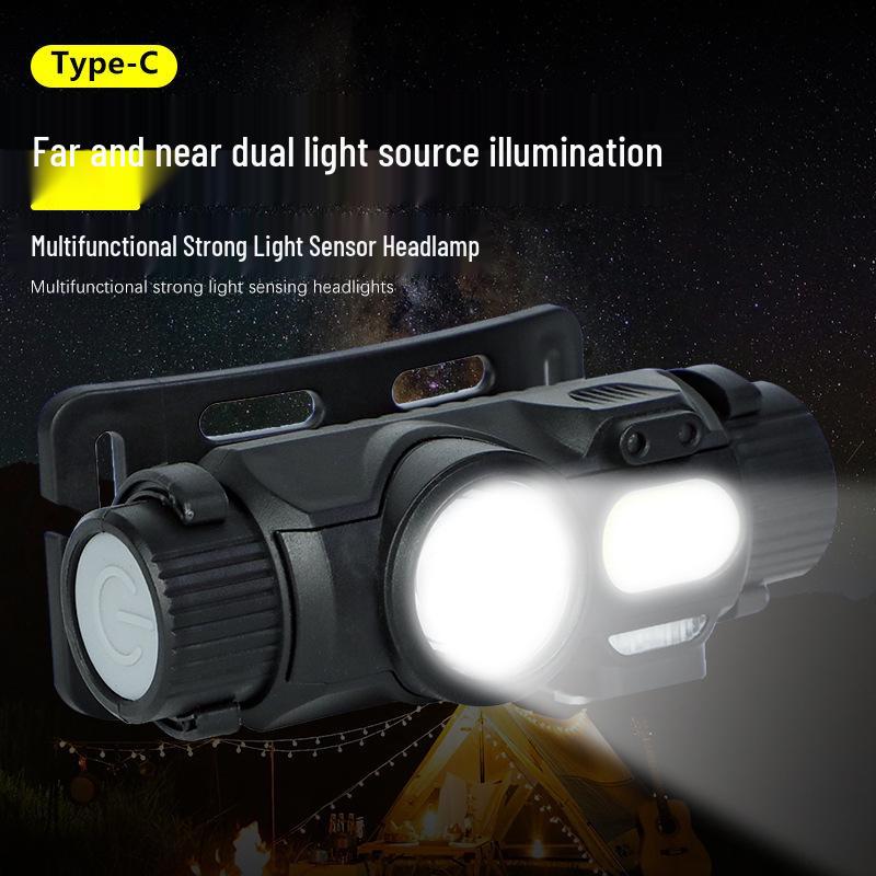 Rechargeable Dual Beam Headlamp with Magnetic Clip for Night Fishing and Outdoor Use