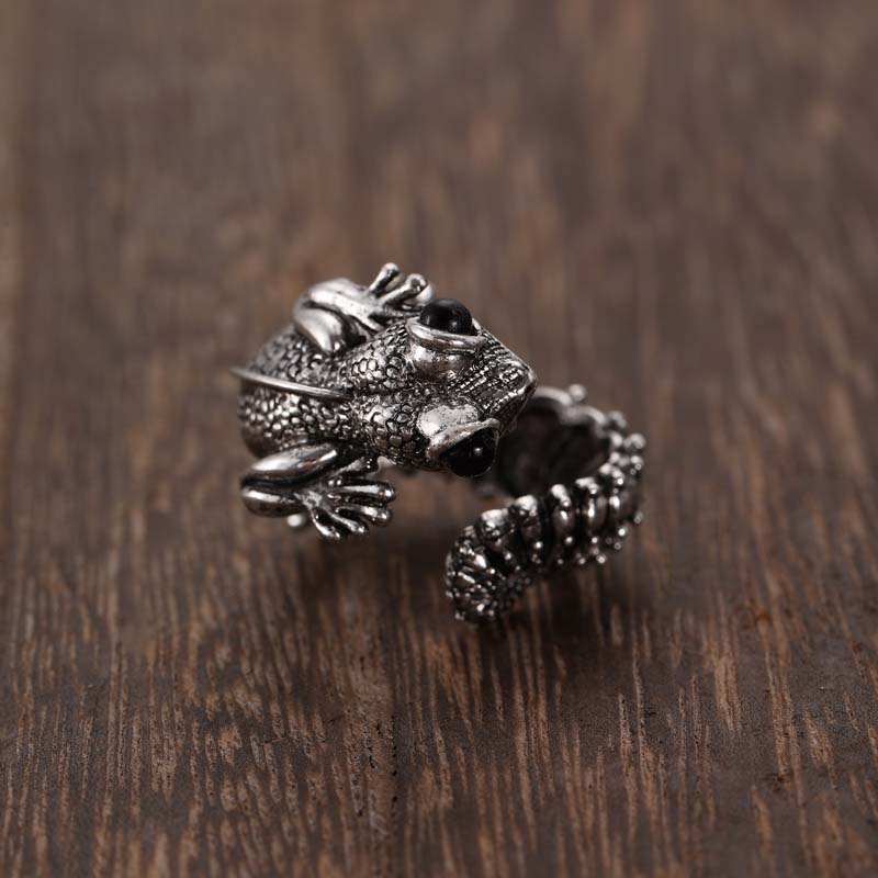 Gothic Black Lizard Opening Rings for Men Women Punk Hip Hop Metal Animal Adjustable Finger Ring Party Zircon Accessories