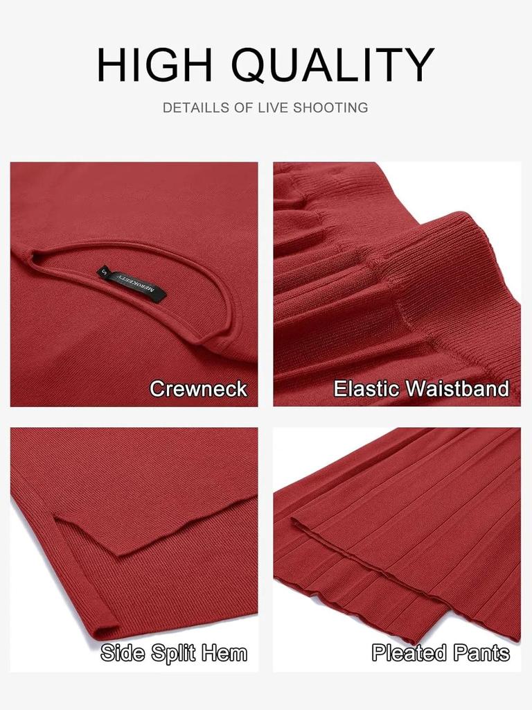 2026 Solid Color Knit Set: Sleeveless Top & Wide-Leg Crop Pants, Slim Fit, Round Neck