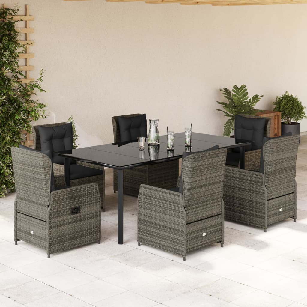 Vidaxl 7-Cz. Tuinmeubelset met Kussens, Grijs, Pe Rotan