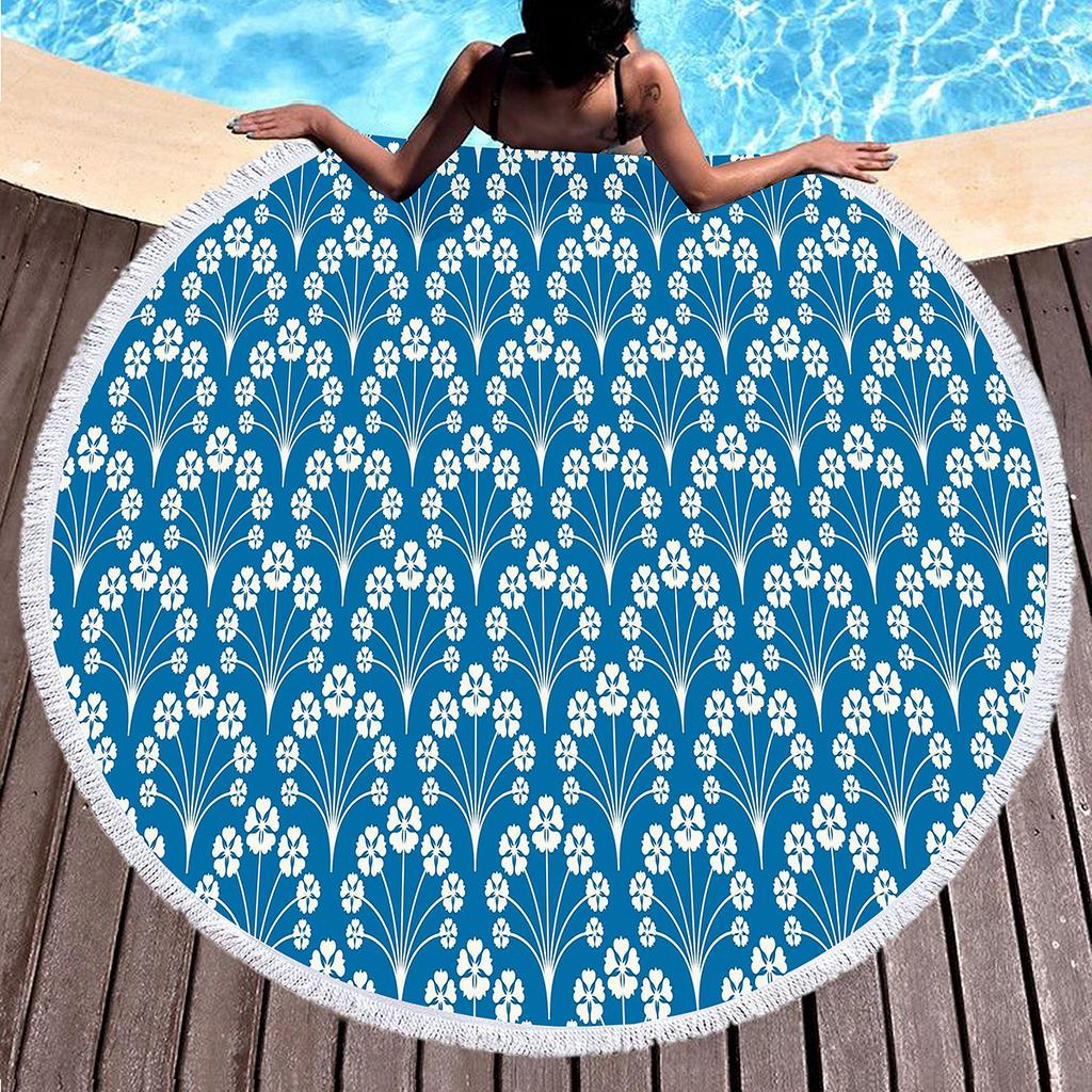 Vintage Floral Round Beach Towel,Microfiber Boho Beach Blanket Sand Free Quick Dry Bath Towel Absorbent Meditation Rug Yoga Mat