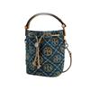 Tory Burch T Monogram Denim Jacquard Beaded Detail Sequin Bucket Bag Fabric Shoulder Tote Mini Women Bags Blue 174266-1025