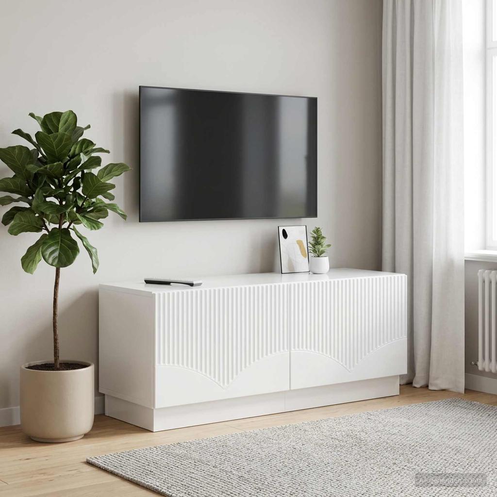 TV Cabinet High Gloss White Engineered Wood