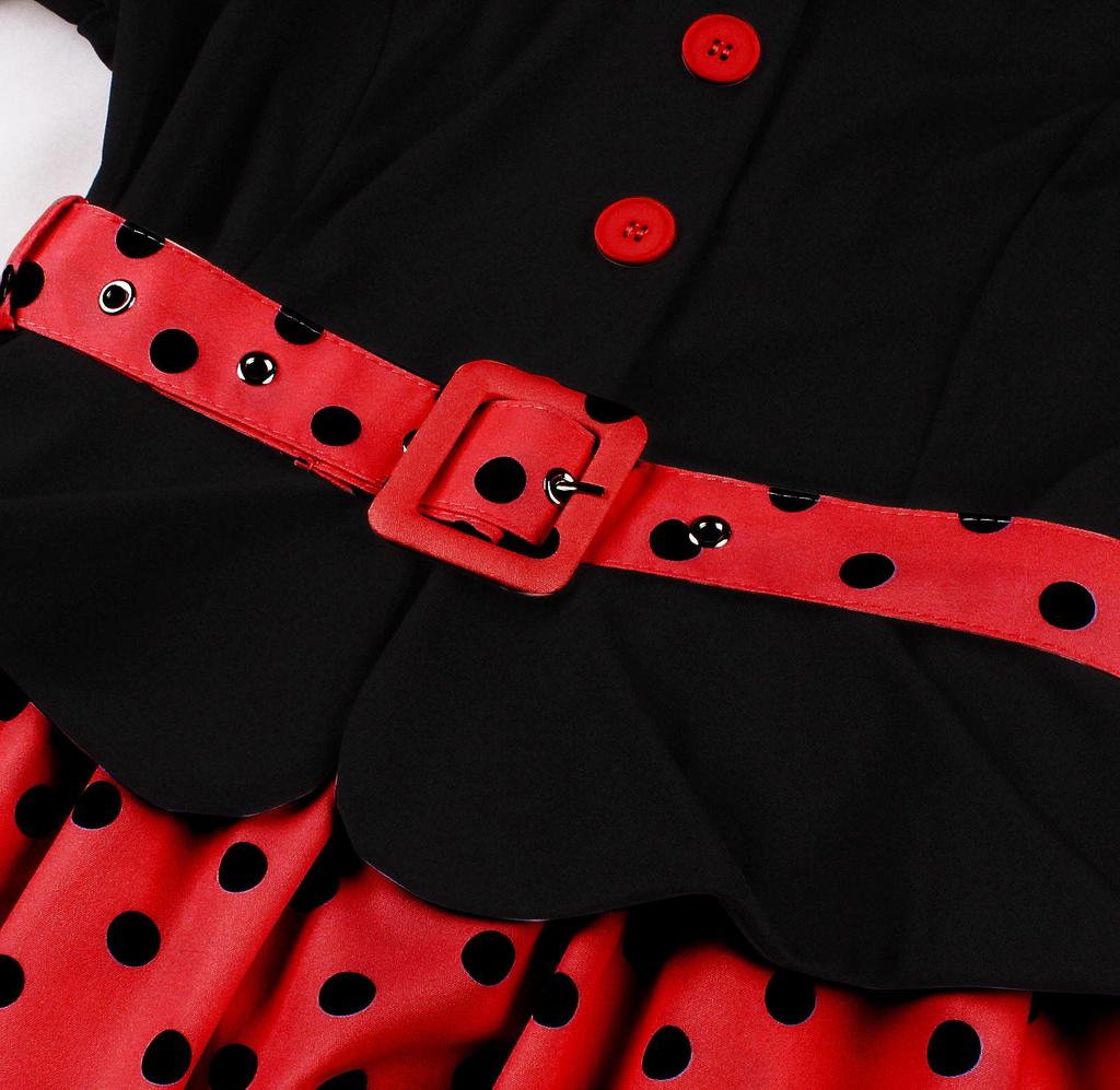 Retro Colorblock Polka Dot Short Sleeve Dress with Turn-Down Collar - Elegant Spring/Summer Style