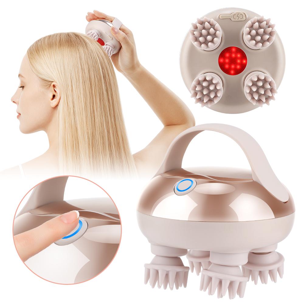 Handheld Head Massage Instrument Rechargeable Red Light Head Kneading Massager Scalp Stress Relax Body Cat Massage Waterproof