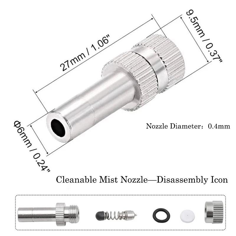 6mm Low Pressure Fine Atomization Nozzles 0.1~0.6mm Brass Misting Sprayers Irrigation Disinfection Cooling Fog Nozzles