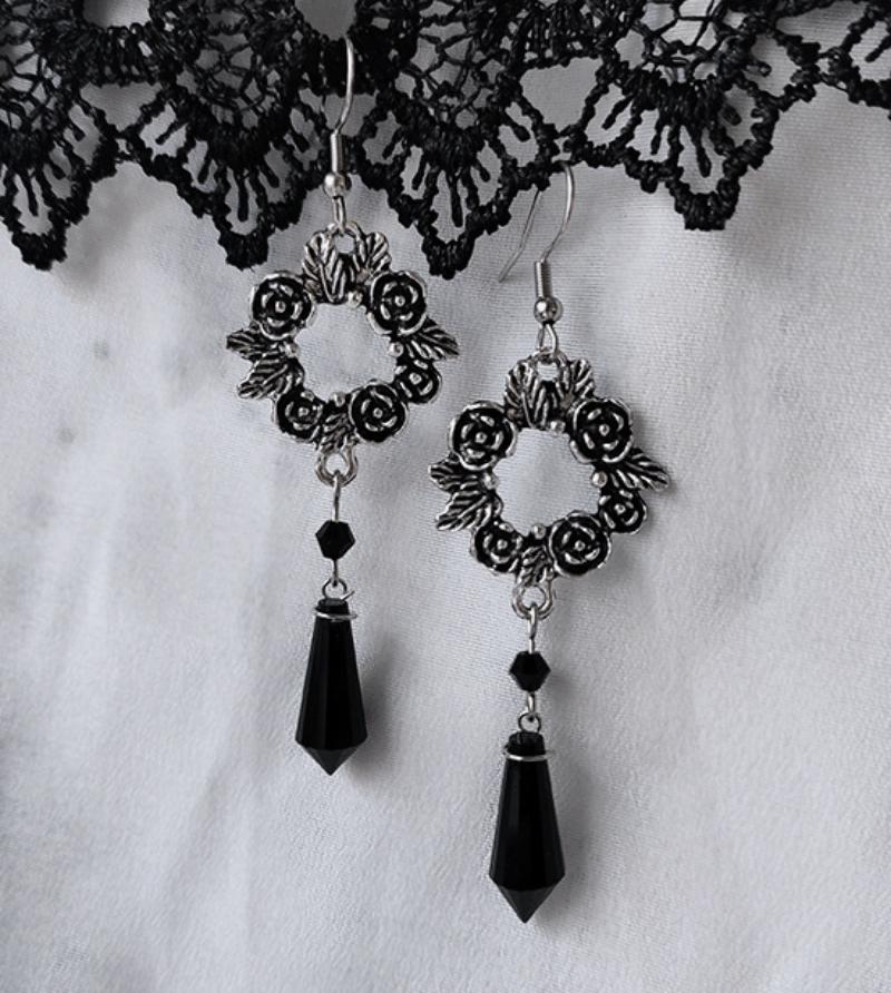 Party Jewelry Vintage Gothic Vampire Witch Black Rose Earrings For Women Creative Holiday Party Personalized Jewelry Accessories