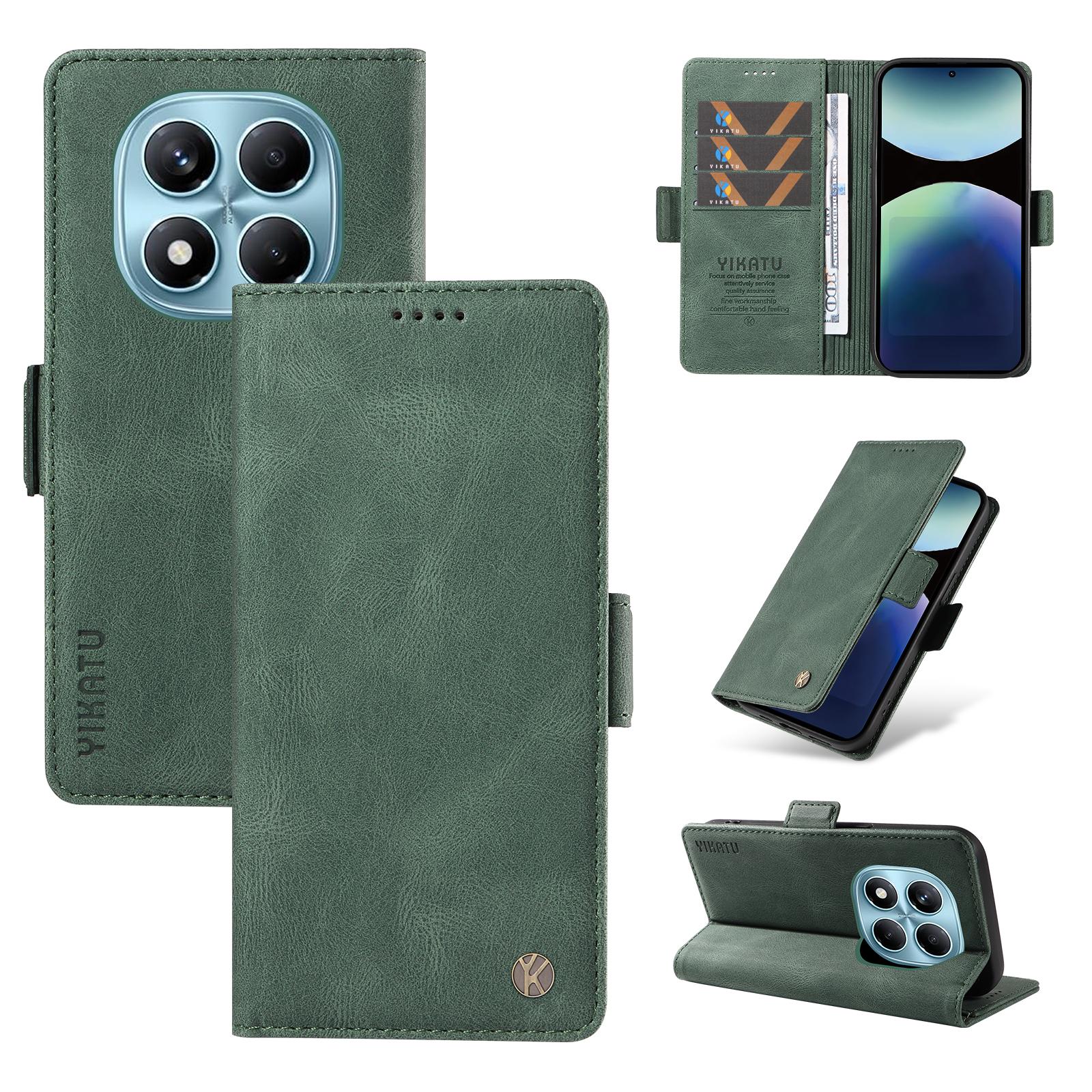 

For Xiaomi Redmi Note 14 Pro 4G Leather Case YIKATU YK-005 Skin-touch Feeling Wallet Phone Cover Green