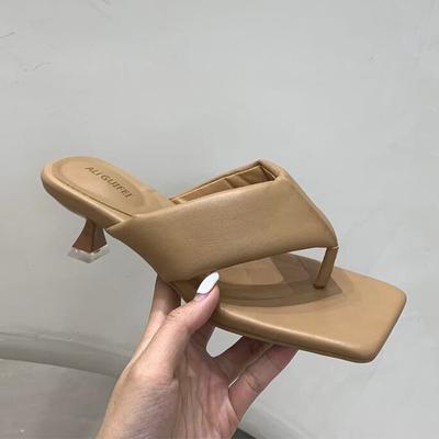 Sexy Women Flip -Flops Square Toe Stilettos Sandals Fad Dress Ladies Low Heels Shoes Summer New Casual Slides Women Slippers