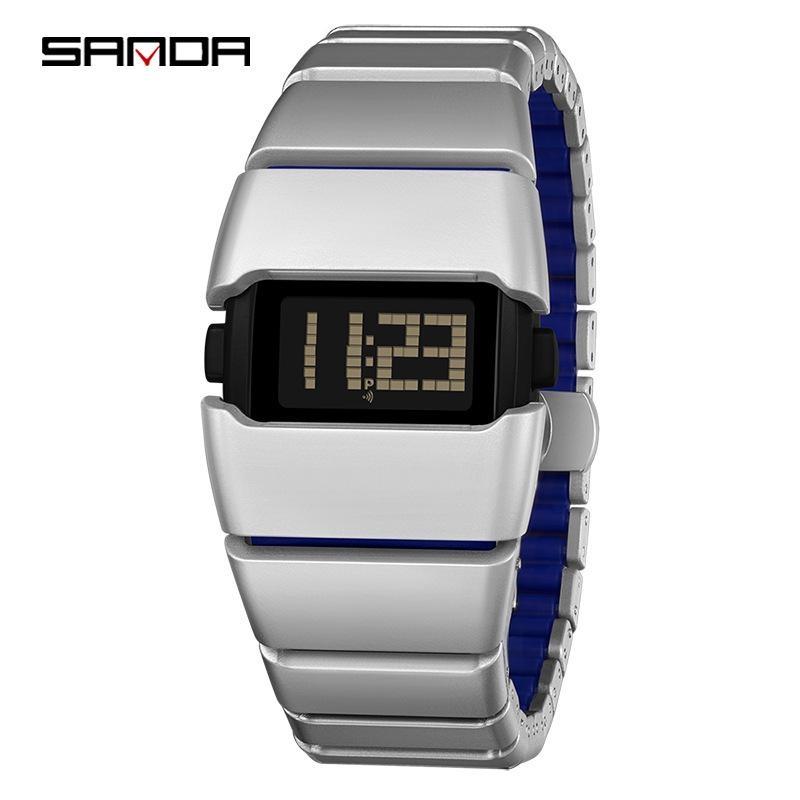 SANDA Luxury Men's Electronic Watch Creative Design Unique Watch Man Casual Sports Multi-functional Wristwatch LED Waterproof ABS Material
