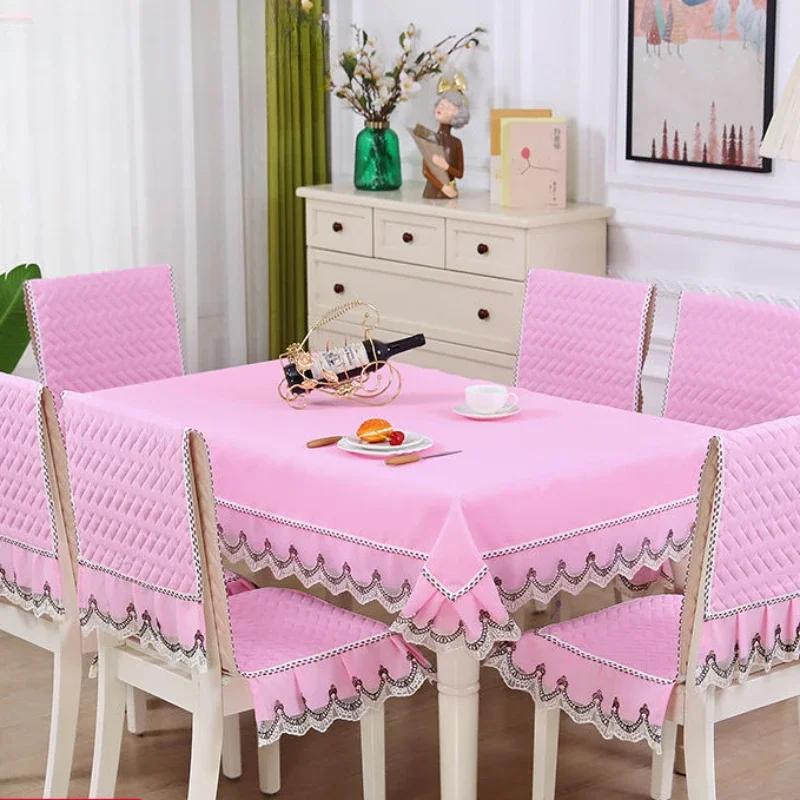 European Style Non Slip Dining Table Fabric Lace Edge Printed Chair Cover Four Seasons Universal Dining Chair Cushion Cover