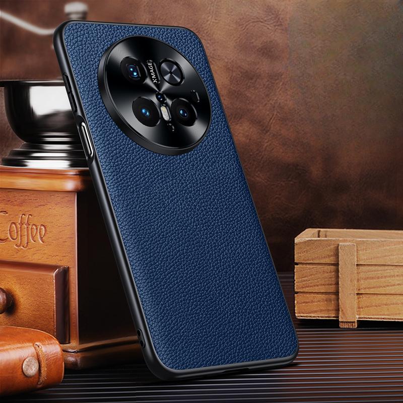 Suitable for Huawei Mate70pro Mobile Phone Case Leather Lychee Pattern M70 Lens Full-package Anti-fall Fashion Men's Genuine Leather Case