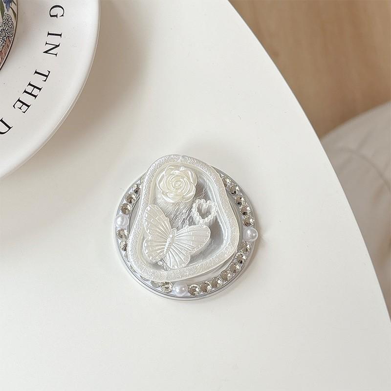 

Pearl Gemstone Butterfly Heart Mobile Phone Airbag Holder Rhinestone Magnetic Suction Retractable Desktop Support High-end Female Gift
