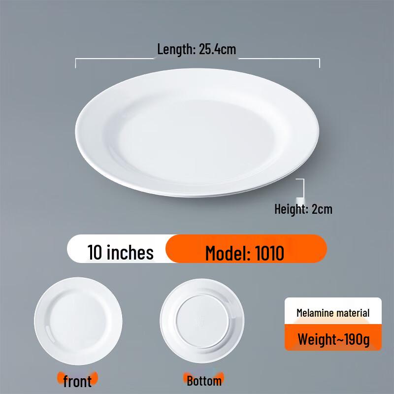 White Melamine Round Flat Plate Set