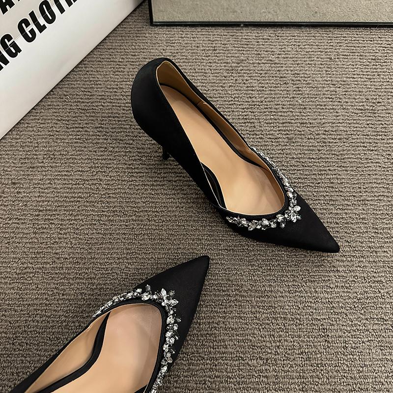 Fashion Pointed Thin Heel Sexy Bed Shoes High Heel 7.5cm or 9cm Rhinestone Thin Heel Fashion New Heels Shoes for Women 2024  Pumps