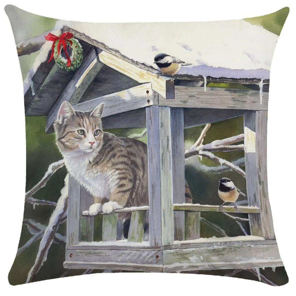 Home Decor Cute Cats & Birds Printed Pillow Covers Pattern Cushion Cover Suitable for Sofa Bedroom Car Pillow Cover