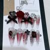 10Pcs Y2K Almond Press On Nails With Glue Handmade Metal Diamond Sweet Cool Full Cover Wearable Manicure Tips