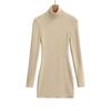 Elegant High-Neck Faux Cashmere Long-Sleeve Dress for Women, Autumn/Winter, Slimming Stretchy Fit, Short Plush Skirt