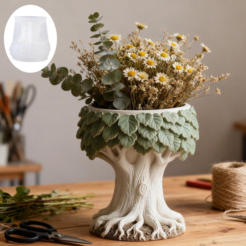 Matriță Cupă Parfumată din Gips cu Frunză și Trunchi de Copac 3D, Matriță Cupă de Depozitare DIY din Ciment Rășină Epoxidică, Ornament Ghiveci de Flori Matriță Silicon
