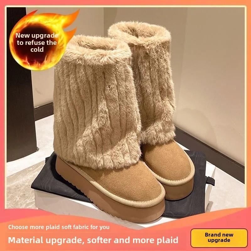 

Модные женские зимние сапоги до середины икры на толстой подошве с флисовой подкладкой - Подходят для широкой стопы, Теплые хлопковые сапоги с резиновой подошвой, Удобные 42 хаки