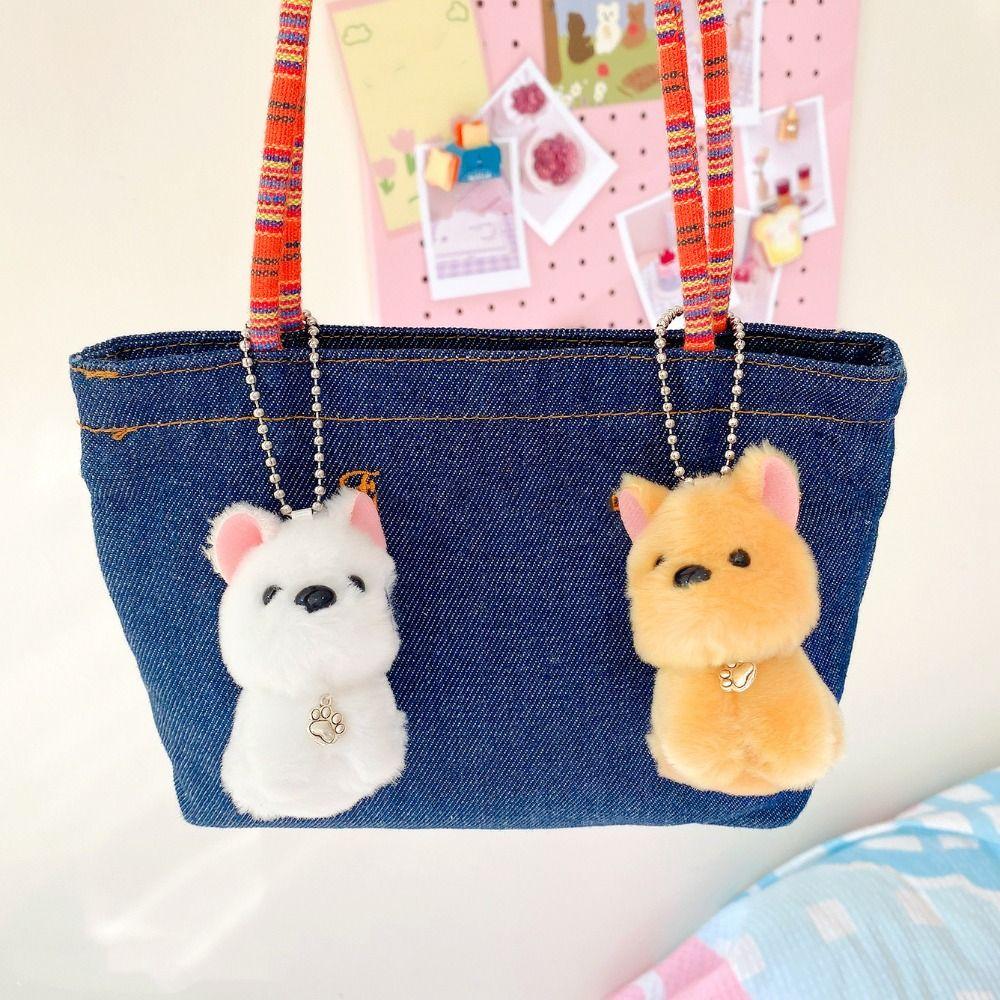 2Pcs Bag Hanging Plush Doll Keychain Cute Magnetic Dog Keychain Collar Glasses Dog Pendant Couple