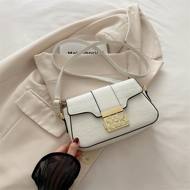 

Bag women s summer new fashion niche shoulder bag texture retro underarm popular small square bag белый