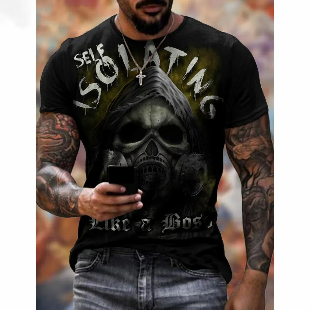 XXS-6XL Plus Size Men T Shirt Horror Retro Skull Fashion T Shirt Summer Casual Short Sleeve Tee Hop Streetwear Men Clothing Tops