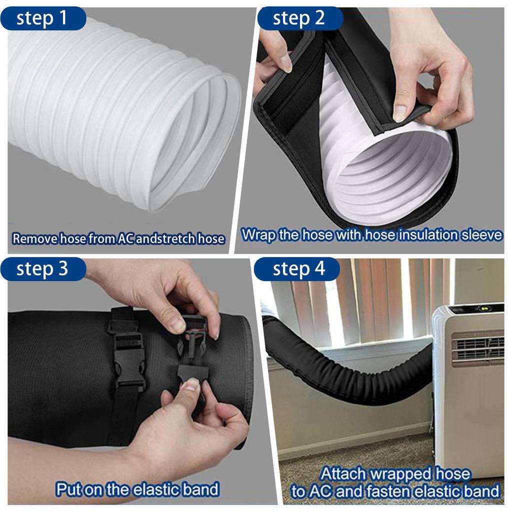 Portable Air Conditioner Hose Cover AC Hose Insulation Sleeve Foldable Washable Duct Vent Accessories with 3 Adjustable Buckle