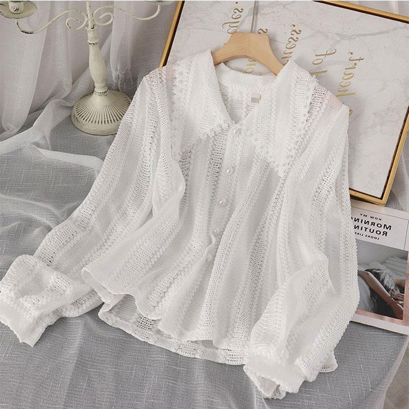 2025 Autumn Trendy White Peter Pan Collar Fairy Blouse for Women