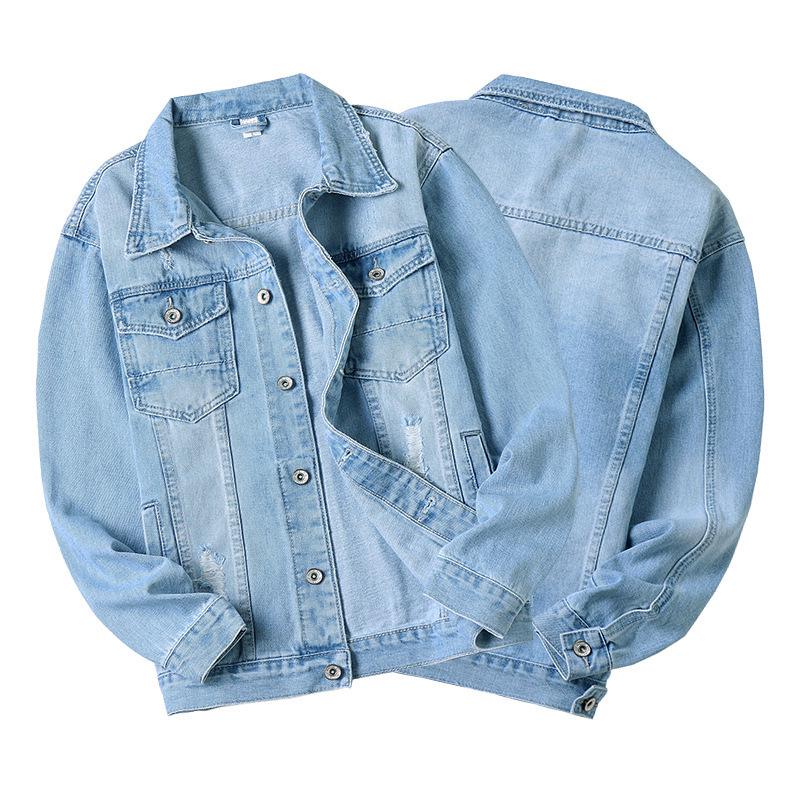 2025 Men s Slim-Fit Light Blue Denim Jacket - Stylish Spring/Autumn Fashion XXXL