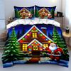 Santa and Festive Holiday House Bedding Duvet Cover Set Duvet Cover Pillowcases  (1*Duvet Cover 2*Pillowcases, without duvet insert)