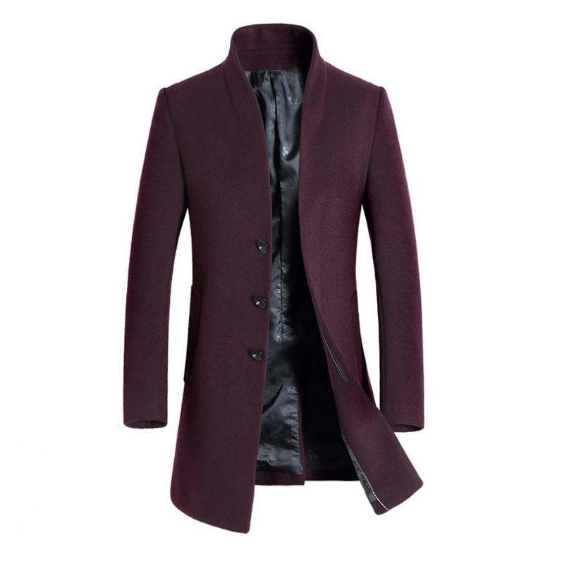 Luxurious Mens Winter Formal Trench Coat Double Breasted Long Wool Jacket Outwear