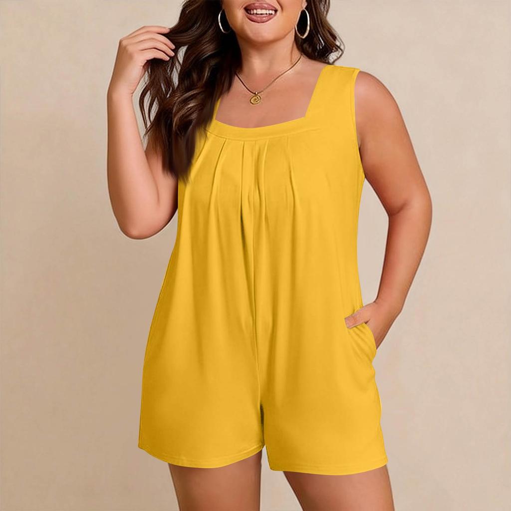 Women's Plus Size Casual Tank Top Sleeveless Pocket Jumpsuit Shorts Set