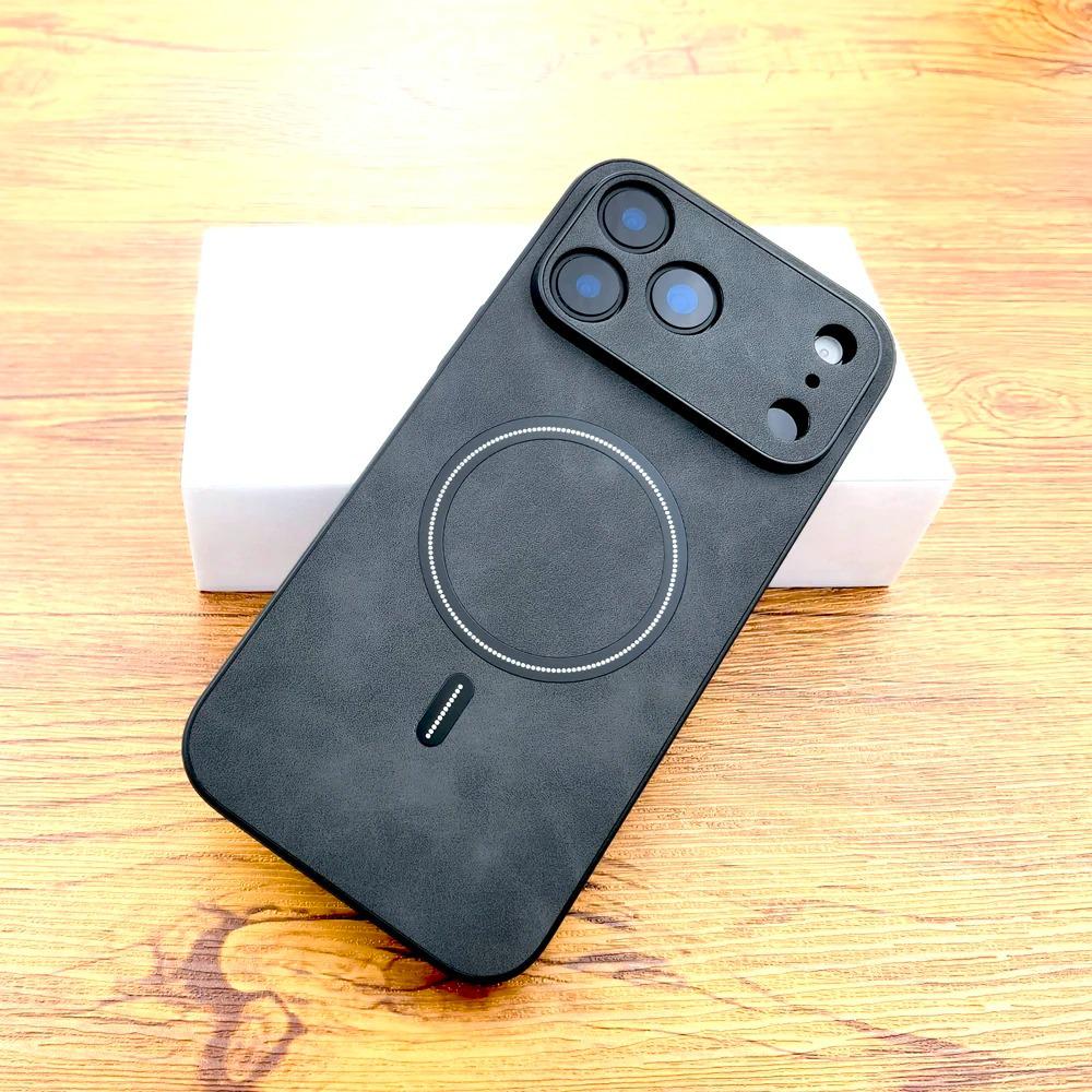 

Магнитный чехол из текстурированной овчины для iPhone 17 Pro Max - Полностью закрывающая защитная накладка для Apple 14, 15, 16 iPhone 17 Pro темно серый