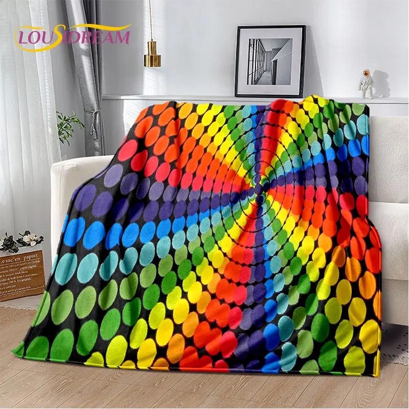 Pătură moale de pluș cu iluzie de culoare cromatică curcubeu, pătură de flanel pentru sufragerie dormitor pat canapea husă de picnic