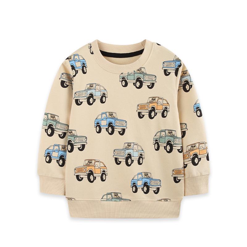 European & American Style Boys' Cartoon Car Print Hoodies - New Autumn Fashion for Children